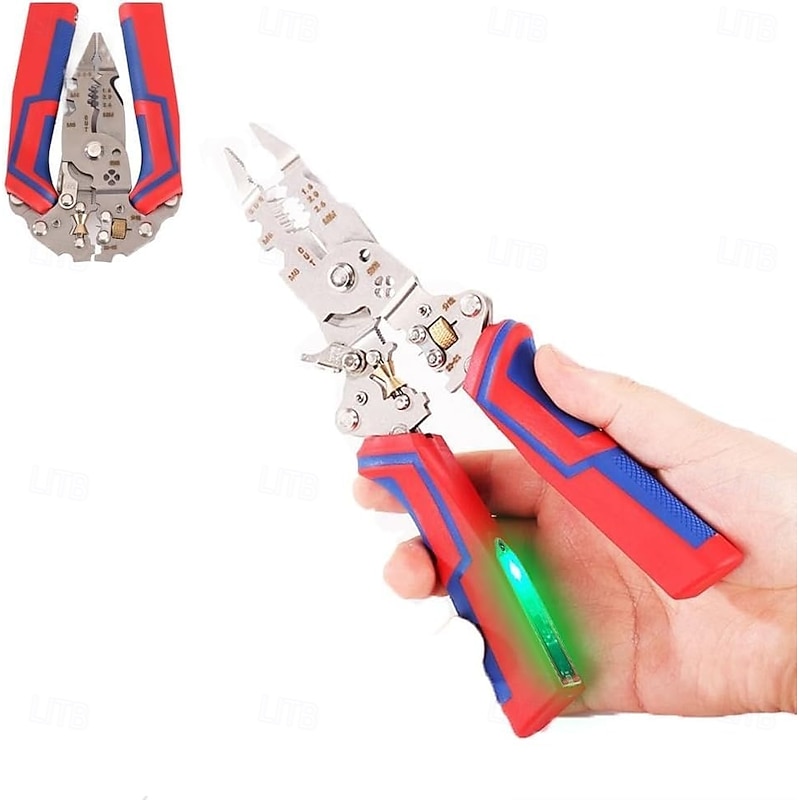 13 in 1 Foldable Wire Stripper Pliers with Voltage Tester Folding Efficient Electrician Stripping Plier Multi-function Wire Stripping Tool Twister for Cutting, Crimping and Pulling Pliers
