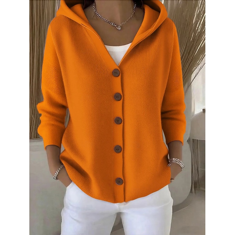 Women's Sweater Cardigan Elegant Fashion Streetwear Pure Color Hooded Knitted Long Sleeve Regular Tops Knit Outdoor Daily Weekend Black White Fall Winter2