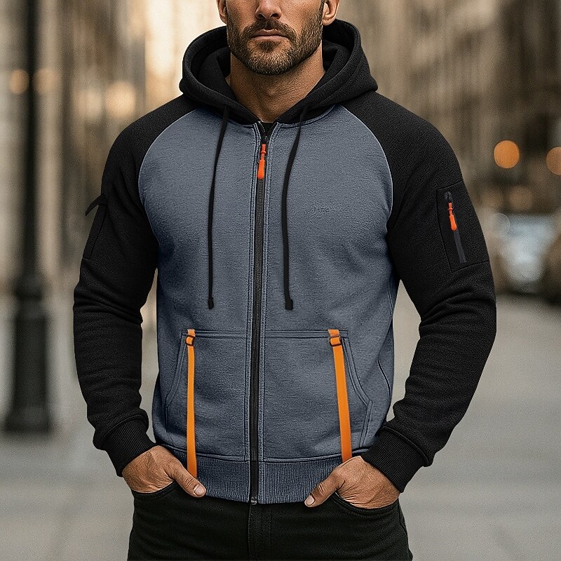 Men's Hoodie Full Zip Hoodie Fleece Hoodie Tactical Hoodie Black Blue Khaki Dark Gray Hooded Plain Patchwork Zipper Color Block Sports & Outdoor Casual Daily Streetwear Cool Sportswear Fall & Winter3
