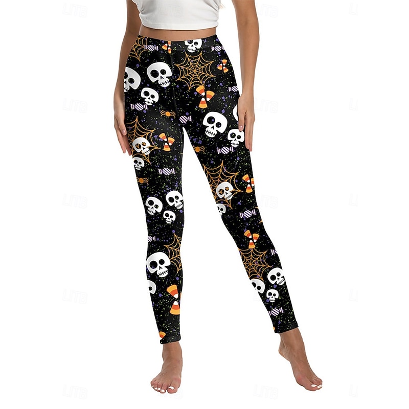 Women's Leggings Punk Streetwear Full Length High WaistPantsHalloween Pumpkin Print Breathability Soft Comfortable High Elasticity Vacation Party Black White Yellow Orange Fall Winter Regular Fit4