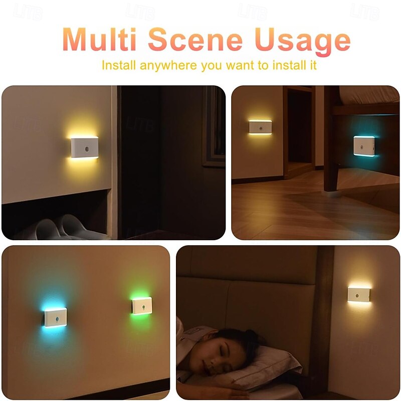 Rechargeable Led Night Light Dimmable Color Changing Stair Lights Indoor Motion Sensor Light Indoor RGB Nightlights for Hallway Bedroom Kids Room Kitchen Stairway BathroomToilet4