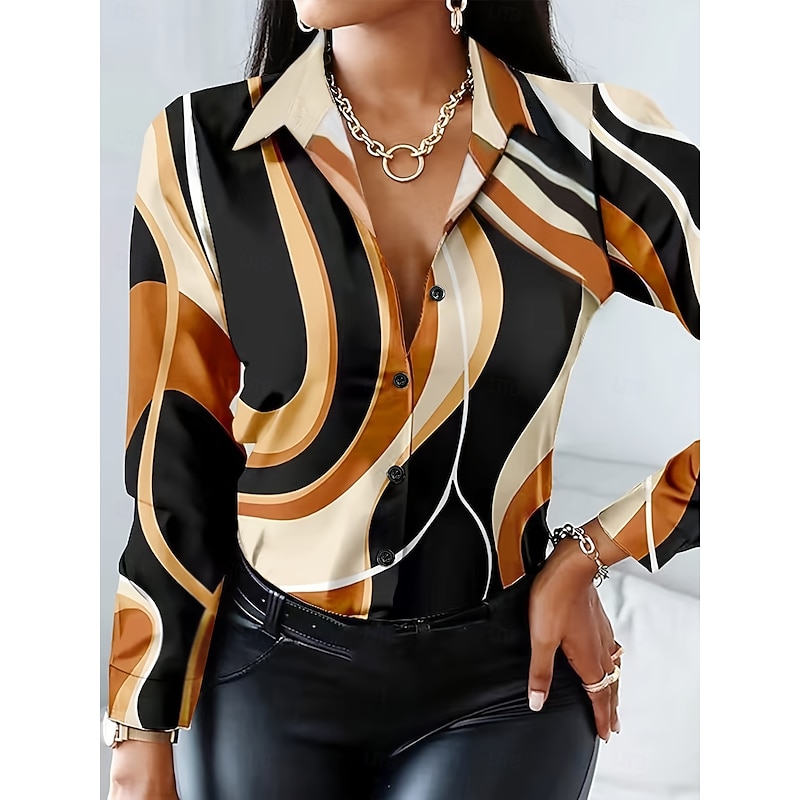 Women's Work Shirt Graphic Geometric Elegant Stylish Modern Long Sleeve Shirt Collar Regular Tops Work Party Evening Wear Daily Blue Purple Khaki Fall Winter Spring, Fall, Winter, Summer