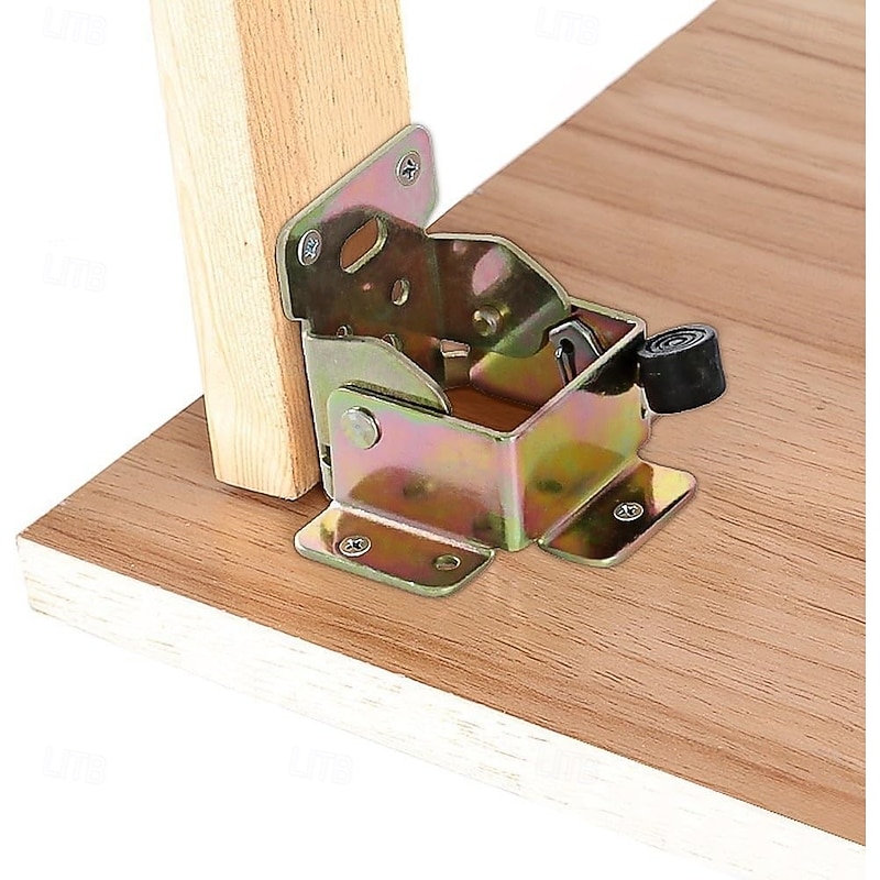 4 Pack Heavy-Duty Folding Table Leg Brackets with Self-Locking Hinges, Foldable Iron Brackets for Table Chair Bed Legs, Lock Extension Support Hinges with Screws4