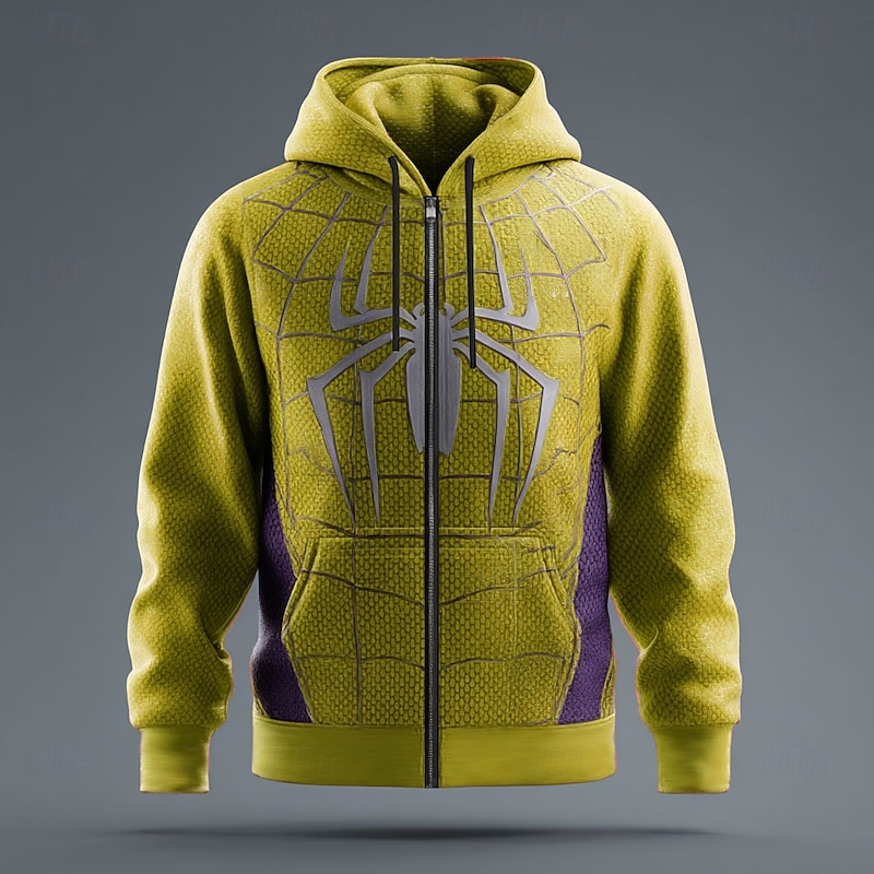 Halloween Men's Spider 3D Hoodie Sweatshirt Punk Cool Crew Neck Party Gift Streetwear Yellow Red Drawstring Zipper Fall Winter Designer4
