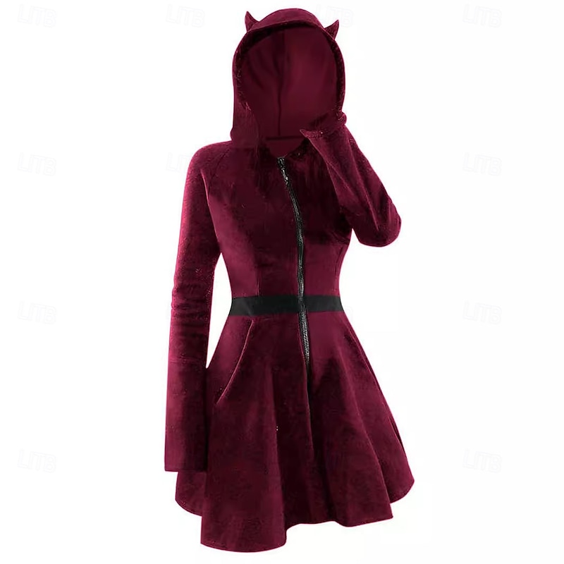 Punk & Gothic Dress Hoodie Little Devil Horn Velvet Zip-Up Fancy Dress Women's Halloween Carnival Performance Party Adults' Dress Fall Winter4