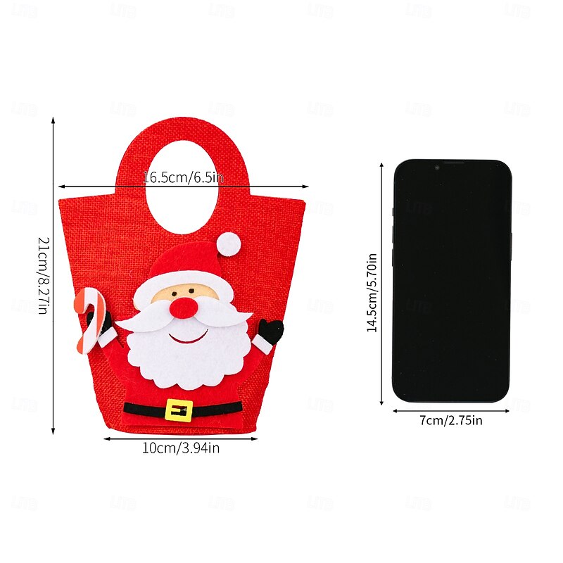 3PCS Christmas Cartoon Tote Gift Bags, Creative Santa Claus Candy Bags, Kids Christmas Gift Bags for Candies, Apples, Holiday Party Favors2
