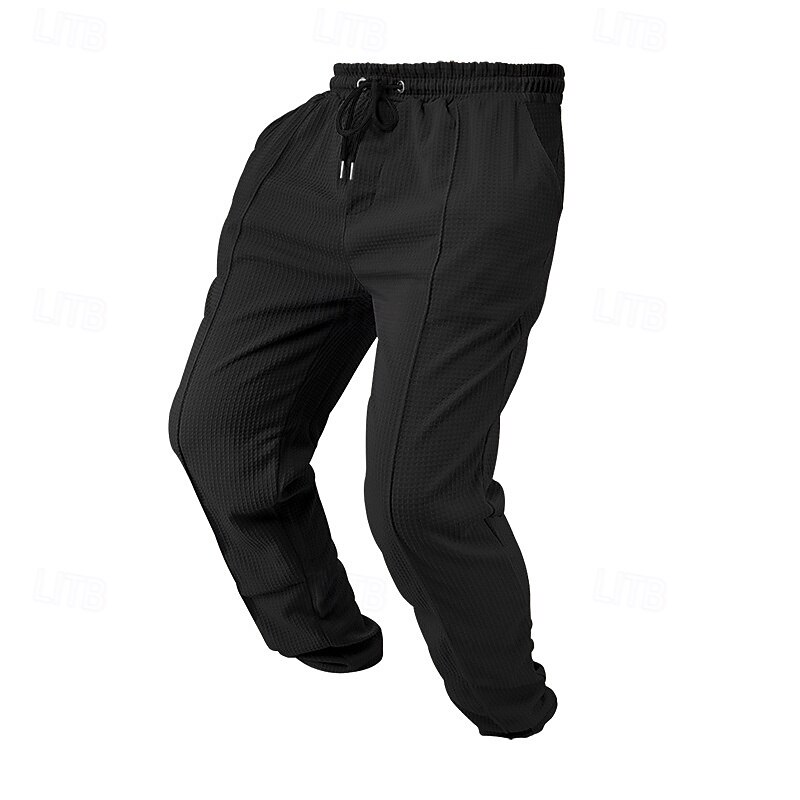 Men's Sweatpants Trousers Waffle Pants Open Bottom Sweatpants Drawstring Elastic Waist Plain Moisture Wicking Breathable Full Length Home Sports Outdoor Daily Fashion Casual Black White Micro-elastic4