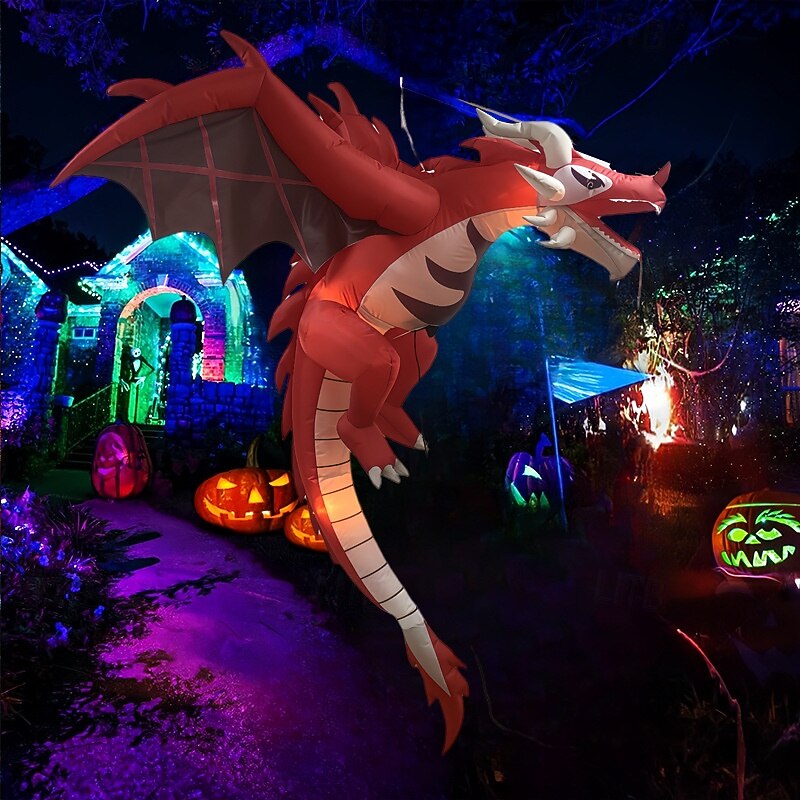 1 Pc 1.5M/5FT Halloween Inflatable Dinosaur Air Model LED Light Emitting Pendant Flame Flying Dragon American Courtyard Party Ornament US/EU/UK/AU Plug2
