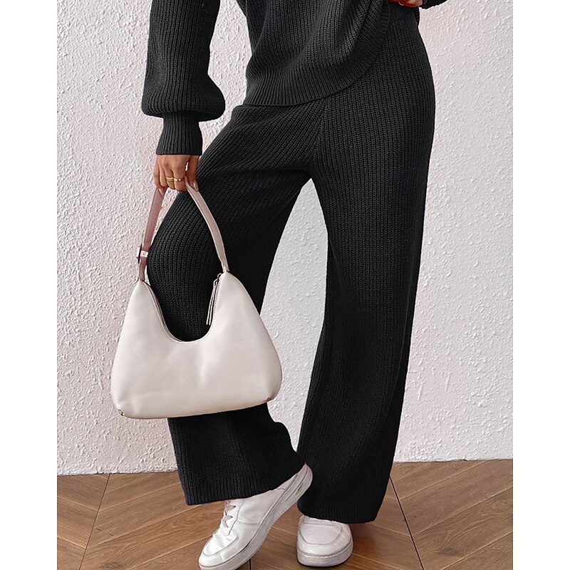 Women's Wide Leg Slacks Streetwear Casual Full Length Natural Plain Elastic Waist Comfortable Outdoor Vacation Going out Orange red Camel Black Winter Regular Fit2