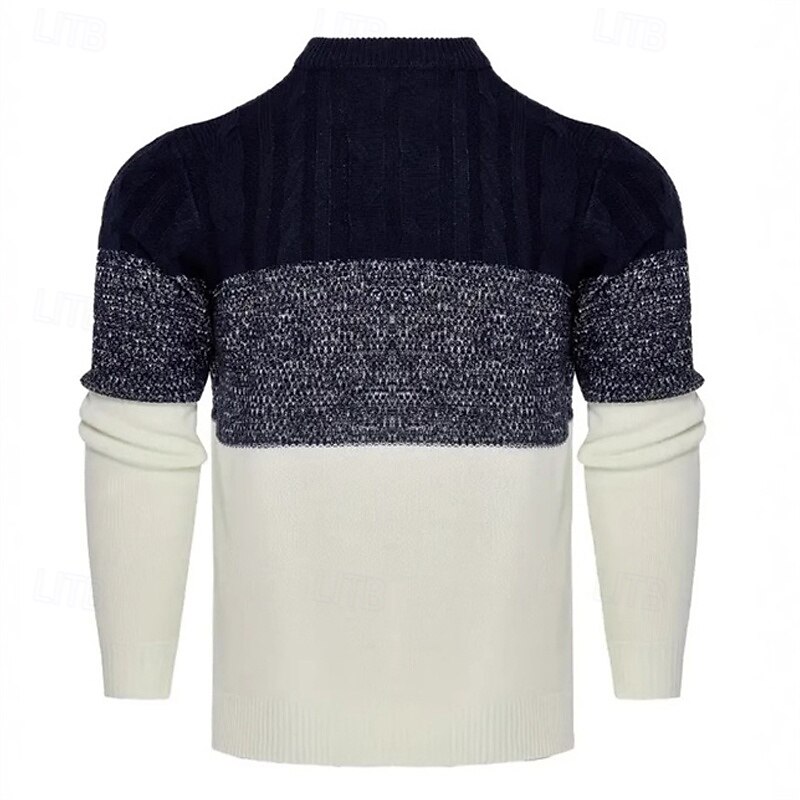 Men's Pullover Sweater Jumper Knit Sweater Ribbed Knit Regular Tops Knitted Color Block Crew Neck Fashion Basic Vacation Daily Wear Clothing Apparel Fall Winter Black Navy Blue S M L3