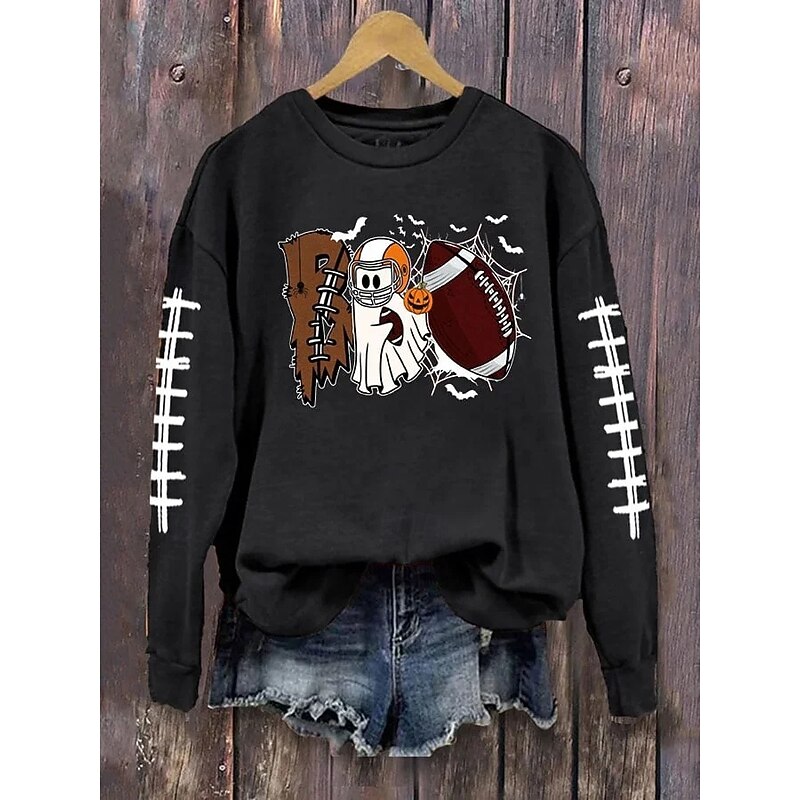 Halloween Women's Pullover Ghost Graphic Casual Long Sleeve Crew Neck Regular Tops Street Dailywear Casual Print Black Orange Gray Fall Winter3