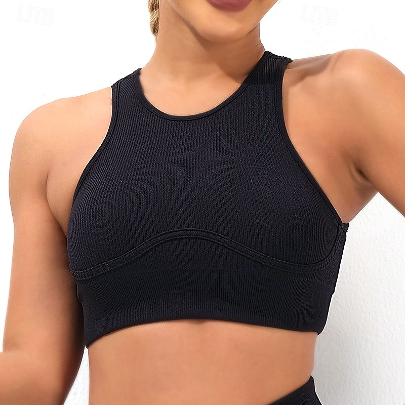 Women's Workout Tank Tops Sports Bra Underwear Medium Support Breathable Backless Solid Color Sport Activewear Black White Gym Workout Athletic3