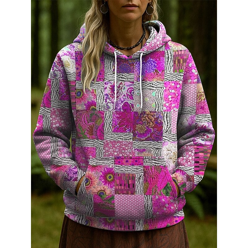 Women's Pullover Hoodie Sweatshirt Floral Graphic Casual Long Sleeve Hooded Regular Tops Party Evening Wear Street Dailywear Pink Blue Orange Green Spring Fall Winter