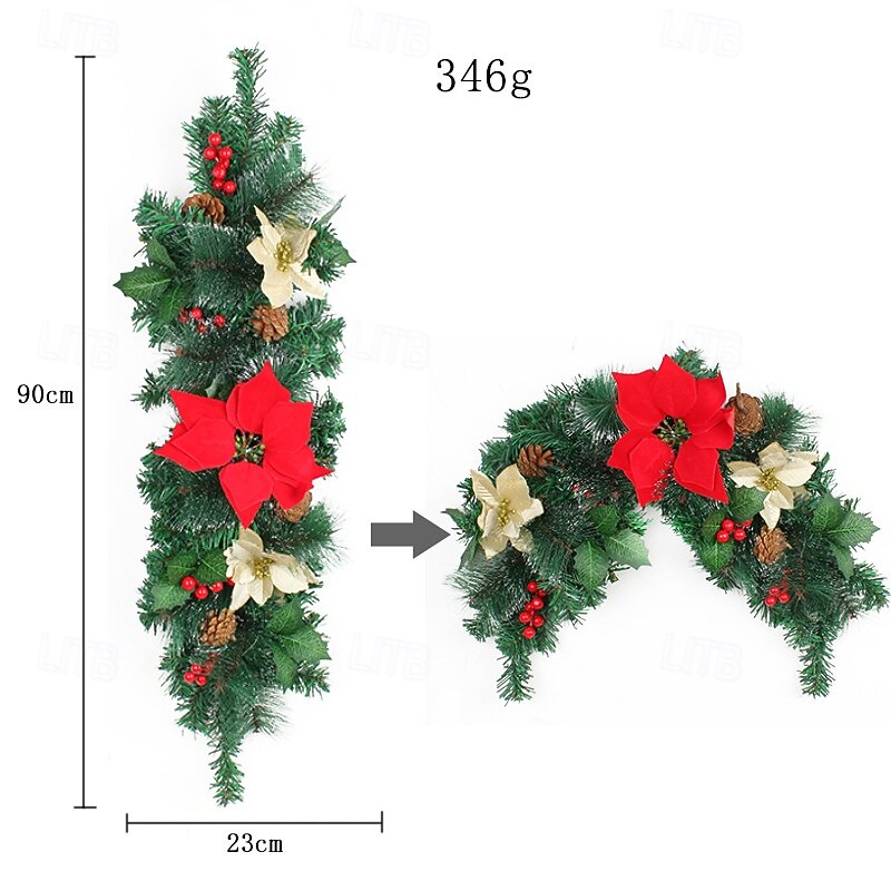 Christmas Mailbox Wreath with LED Lighted ,Outdoor Garden Artificial Red Poinsettia, Dried Branches and Pinecone Garland Hanging Decoration3