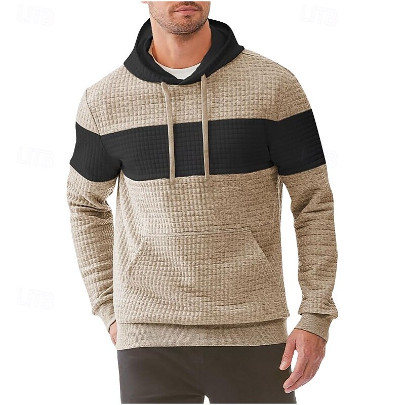 Men's Hoodie Waffle Hoodies Pullover Hoodie Sweatshirt Fleece Hoodie Black Navy Blue Brown Khaki Gray Hooded Plain Patchwork Color Block Sports & Outdoor Casual Daily Streetwear Cool Sportswear Winter4