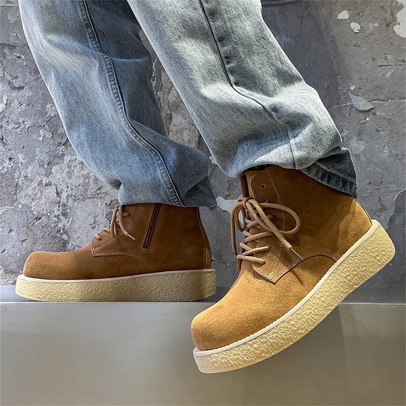 Men's Tan Suede Lace-Up Boots with Platform Crepe Sole – Stylish Retro Casual Footwear for Streetwear, Fall Outfits and Everyday Fashion3