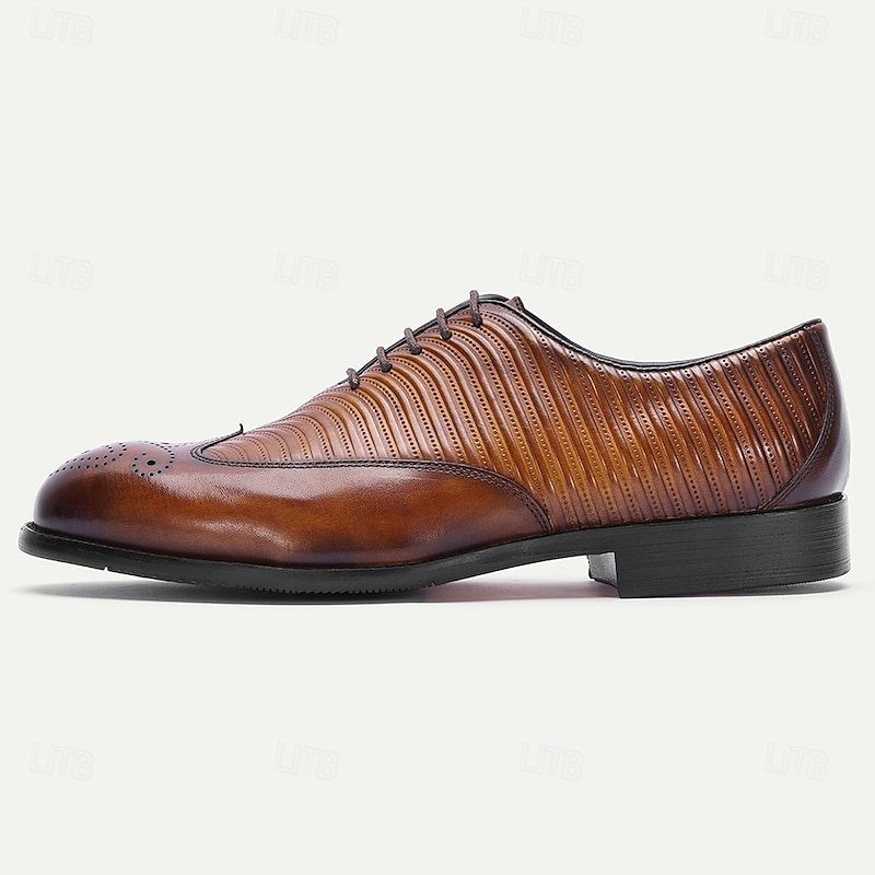 Men's Brown Lizard Texture Brogue Oxford Shoes – Premium Cowhide Lace-Up Dress Shoes for Weddings, Office and Formal Events3