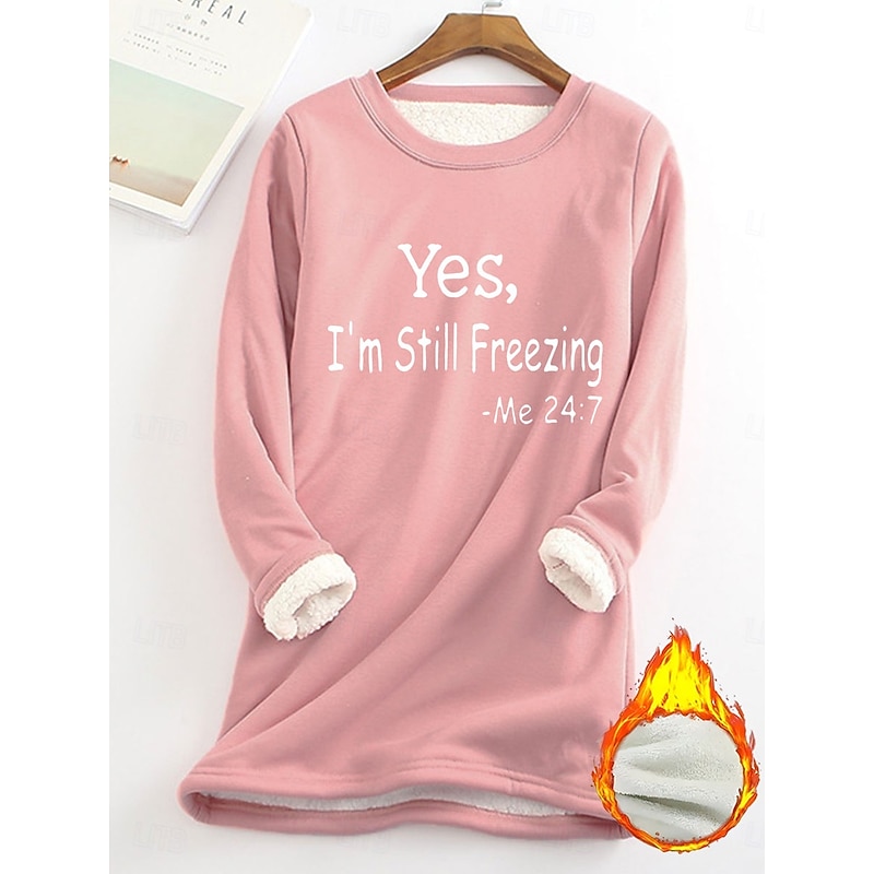 Women's Sweatshirt Pullover Fleece Lined Warm Pajamas Sherpa Letter Street Casual Fuzzy Comfrt Round Neck Long Sleeve Top Micro-elastic Fall & Winter Comfrt Breathable Soft Fabric 5