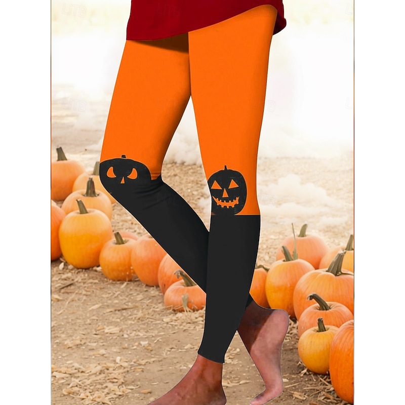 Women's Leggings Vintage Casual Full Length High WaistPantsHalloween Graphic Pumpkin Printing Soft Breathable Stretchy Street Daily Black Yellow Blue Orange Spring Fall Winter Slim Fit
