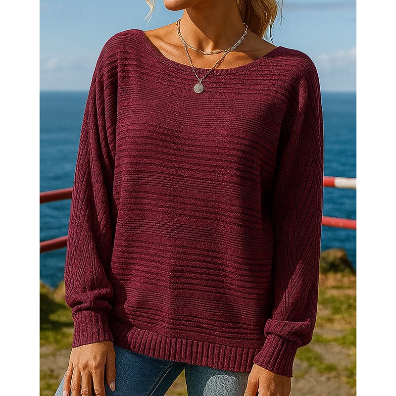 Women's Pullover Sweatshirt Casual Tops Batwing sleeves Top Athleisure Fall Solid Colored Fashion Outdoor Travel Sportswear Activewear Black Burgundy Khaki3