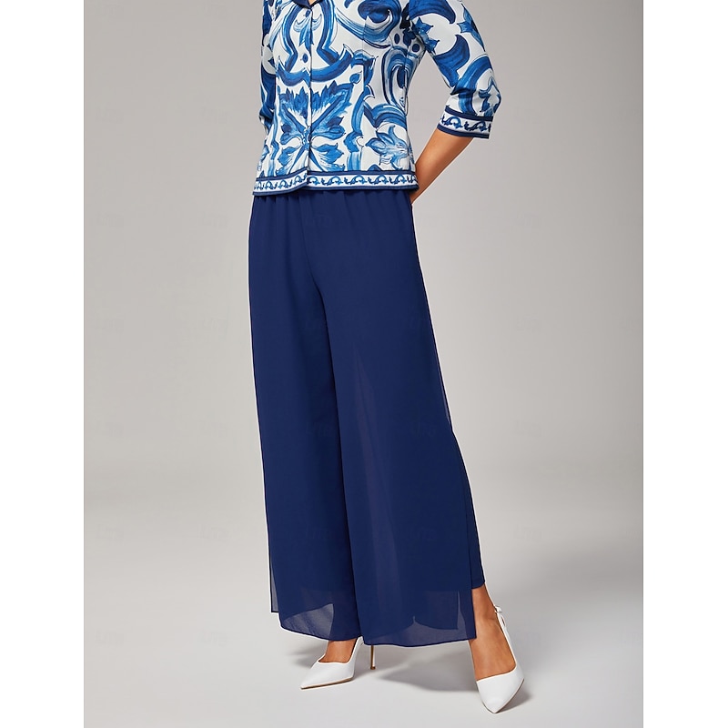 Women's Layered Look Wide Leg Pants Two Layer Design Slit Stretch Fabric Flowy Chiffon Elegant Stylish Casual Work Daily Fall