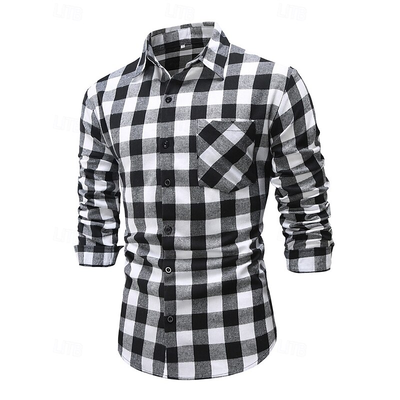 Men's Shirt Summer Shirt Casual Shirt Beach Shirt Button Up Shirt Black Blue Green Long Sleeve Plaid Lapel Vacation Hawaiian Pocket Clothing Apparel Polyester Fashion Casual Comfortable4