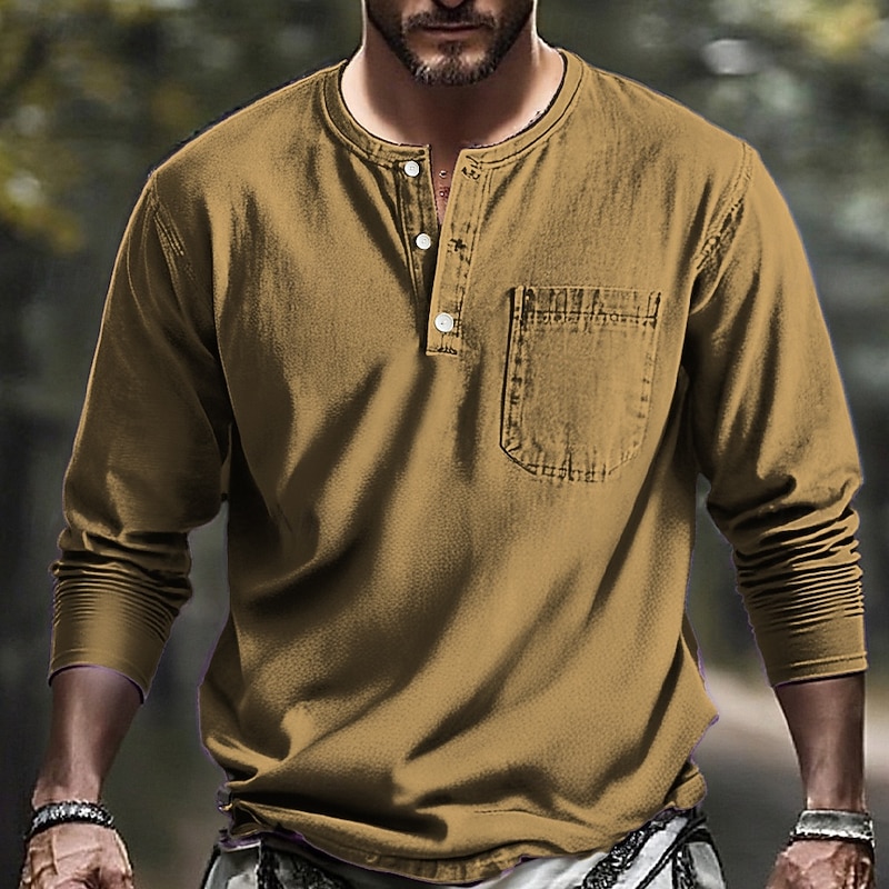 Men's T Shirt Crewneck Casual Daily Soft Buttons Solid / Plain Color Black Red Activewear Polyester