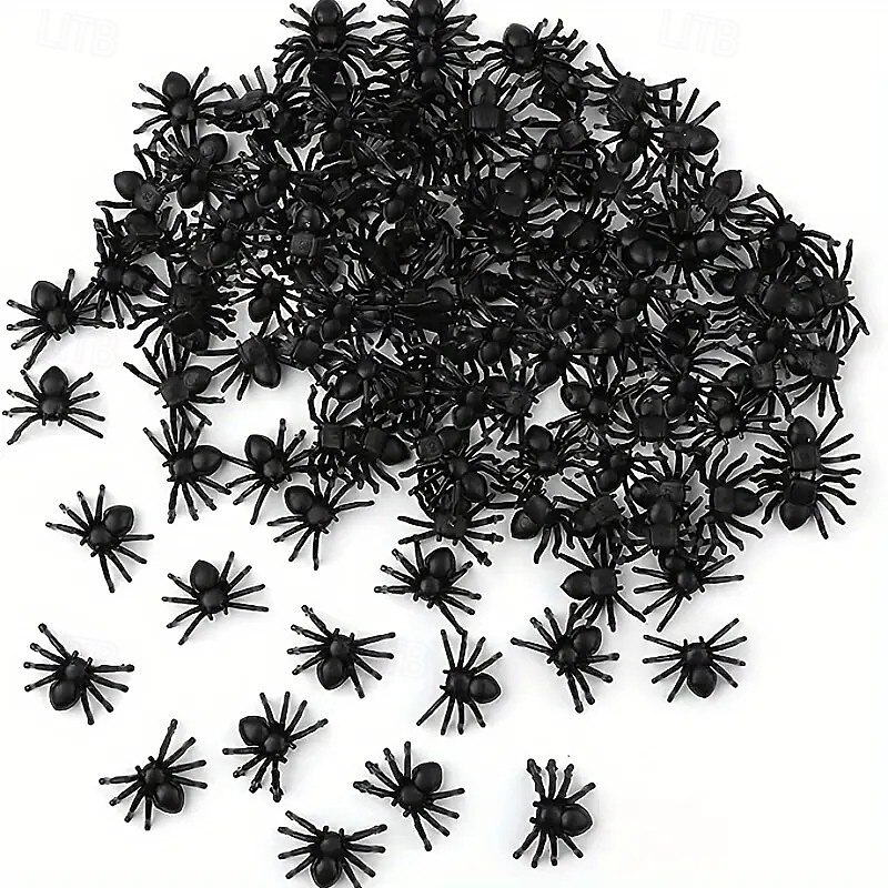 50PCS Halloween Realistic Plastic Spiders, Mini Black Creepy Halloween Decorations for Haunted House, Pranks, Halloween Parties, and April Fool’s Day Theme Events2