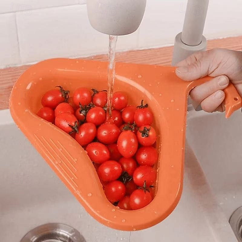 3pcs Kitchen Sink Drain Basket Swan Drain Rack, Triangular Corner Sink Strainer, Saddle Design Hanging Filter Basket for Fruits, Vegetables, and Food Waste, No Drilling Required3