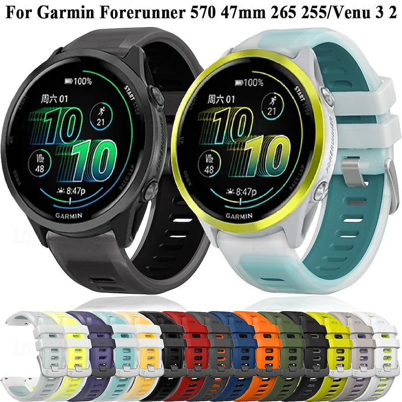 Watch Band for GarminForerunner 570 47MM/265 (music)/255 (music)/Venu 3/vivoactive 4 Marq Descent Quatix 22mm Stainless Steel Silicone Replacement Strap Two Tone