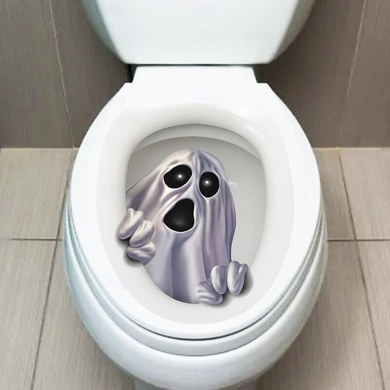 Halloween 3D Ghost Toilet Sticker – Creative Waterproof Bathroom Wall & Toilet Lid Decal2