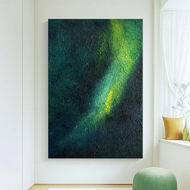 Abstract Textured Green Oil Painting on Canvas Original Dark Minimalist Wall Art Deep Modern Acrylic Artwork for Living Room / Gallery Decor