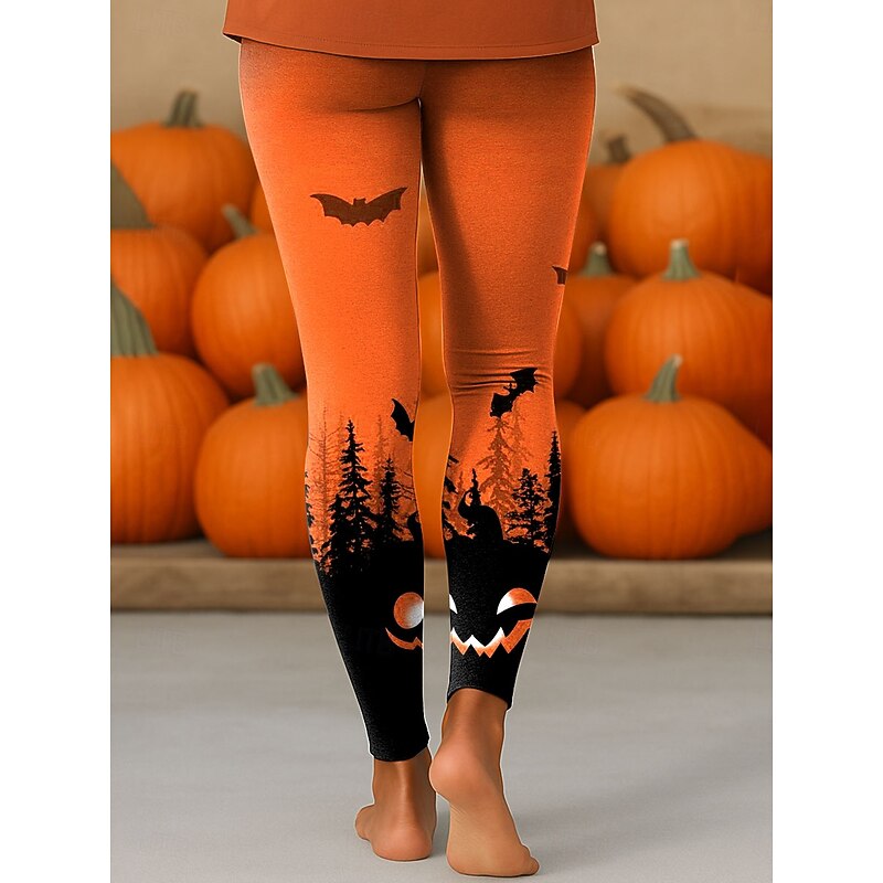 Women's Leggings Vacation Vintage Fashion Ankle-Length High WaistPantsHalloween Graphic Pumpkin Halloween Printing Soft Breathable Stretchy Vacation Street Causal Blue Purple Orange Green Spring Fall2