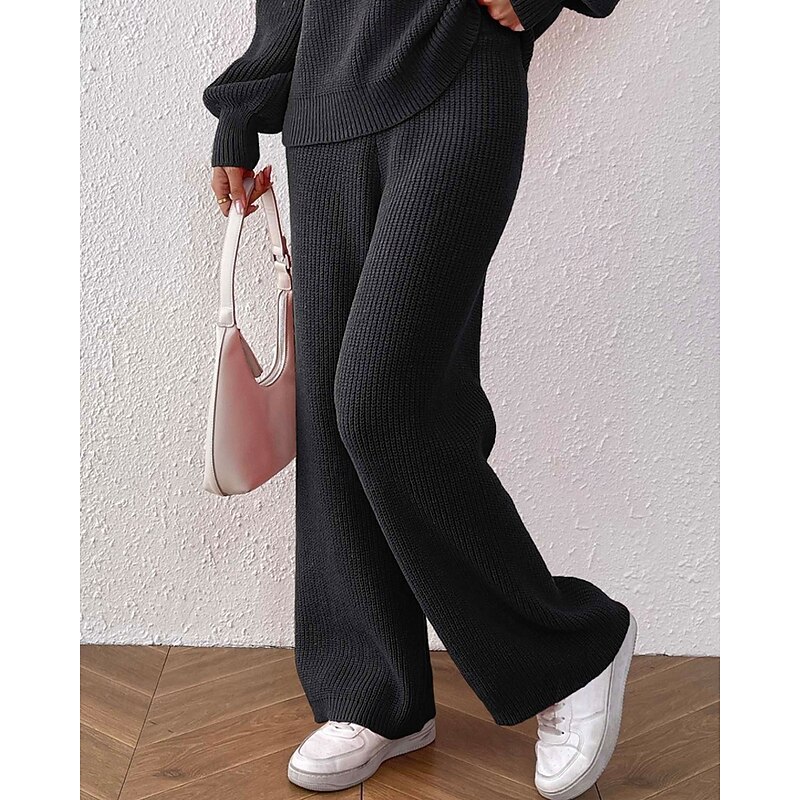 Women's Wide Leg Slacks Streetwear Casual Full Length Natural Plain Elastic Waist Comfortable Outdoor Vacation Going out Orange red Camel Black Winter Regular Fit3