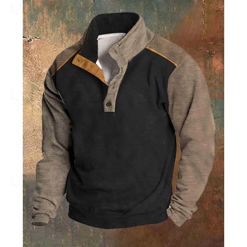 Men's Sweatshirt Corduroy Fleece Sweatshirt Pullover Quarter Zip Sweatshirt Black Blue Coffee Standing Collar Plain Patchwork Color Block Sports & Outdoor Casual Daily Streetwear Cool Sportswear3