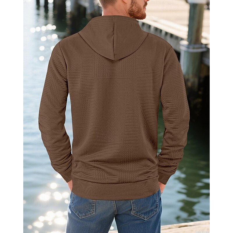 Men's Hoodie Button Up Hoodie Black White Yellow Navy Blue Coffee Hooded Plain Jacquard Drawstring Pocket Ribbed Sports & Outdoor Daily Holiday Polyester Streetwear Basic Casual Spring Fall Clothing2