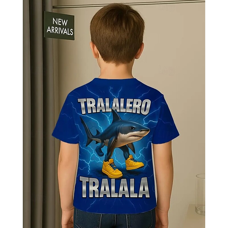 Boys' Tralalero Tralala Shark Graphic T-Shirt - Vibrant Purple Casual Summer Tee with 3D Printed Shark & Sneakers Design Breathable Round Neck Short Sleeve Top for Daily Wear Playful Graphic Tee Com2