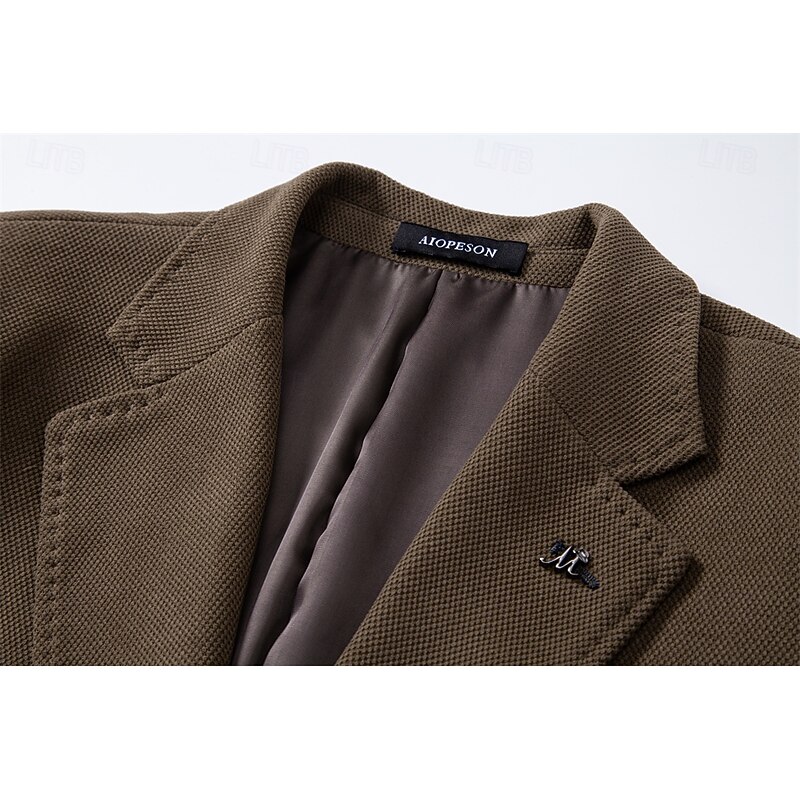 Men's Blazer Jacket School Formal Performance Classic Spring Fall Polyester Spandex Solid Color Single Breasted Two-button Blazer Black Brown khaki3