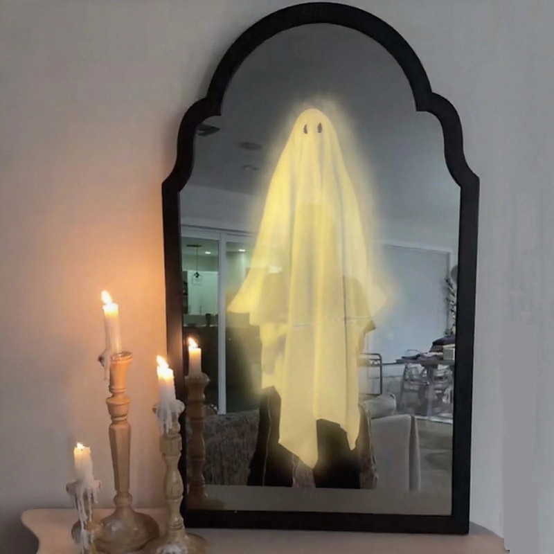 1 Pc Halloween New Unique Holographic Luminous Mirror Light Indoor Restaurant Wall Party Festival Witch Ghost Clown Ghost Bride Atmosphere Decoration Light Usb Power Supply 50 * 28CM/30 * 22.5CM