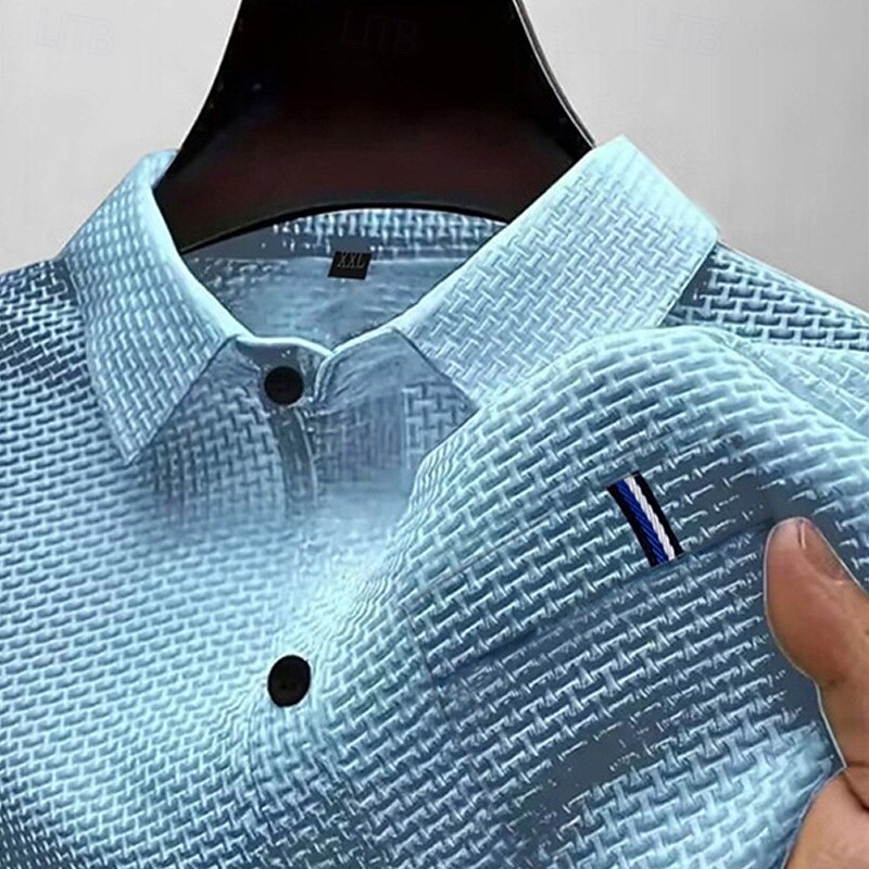 Men's Golf Shirt Golf Polos Shirts Casual Sports Lapel Short Sleeve Basic Comfortable Plain Buttons Jacquard Summer All Seasons Regular Fit Black Blue Navy Blue Sky Blue Golf Shirt2