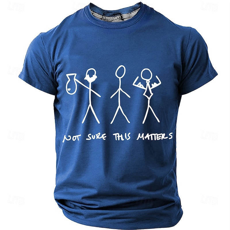 Men's Funny Short Sleeve T-Shirt with Stick Figure Graphic Print 