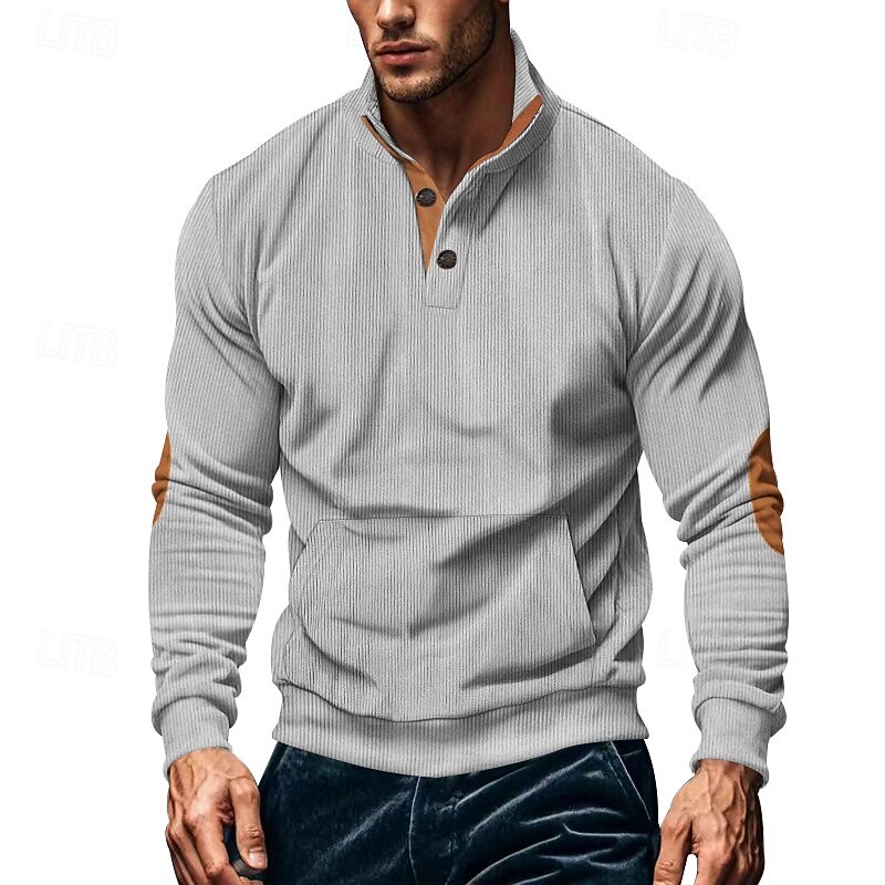 Men's Sweatshirt Apricot Black Army Green Brown Light Grey Standing Collar Color Block Pocket Sports & Outdoor Daily Holiday Polyester Corduroy Streetwear Basic Casual Spring Fall Clothing Apparel3