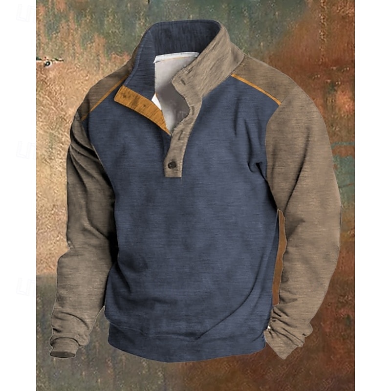 Men's Sweatshirt Corduroy Fleece Sweatshirt Pullover Quarter Zip Sweatshirt Black Blue Coffee Standing Collar Plain Patchwork Color Block Sports & Outdoor Casual Daily Streetwear Cool Sportswear2