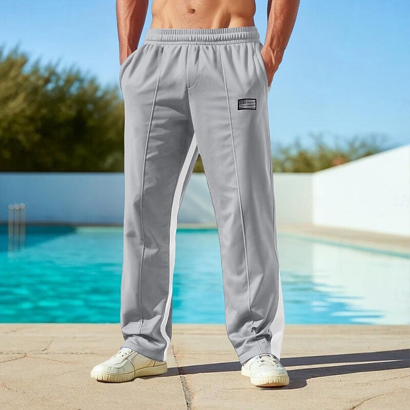 Men's Sweatpants Fleece Pants Trousers Straight Leg Sweatpants Flared Sweatpants Drawstring Pocket Elastic Waist Color Block Comfort Soft Full Length Outdoor Daily Going out Vacation Fashion