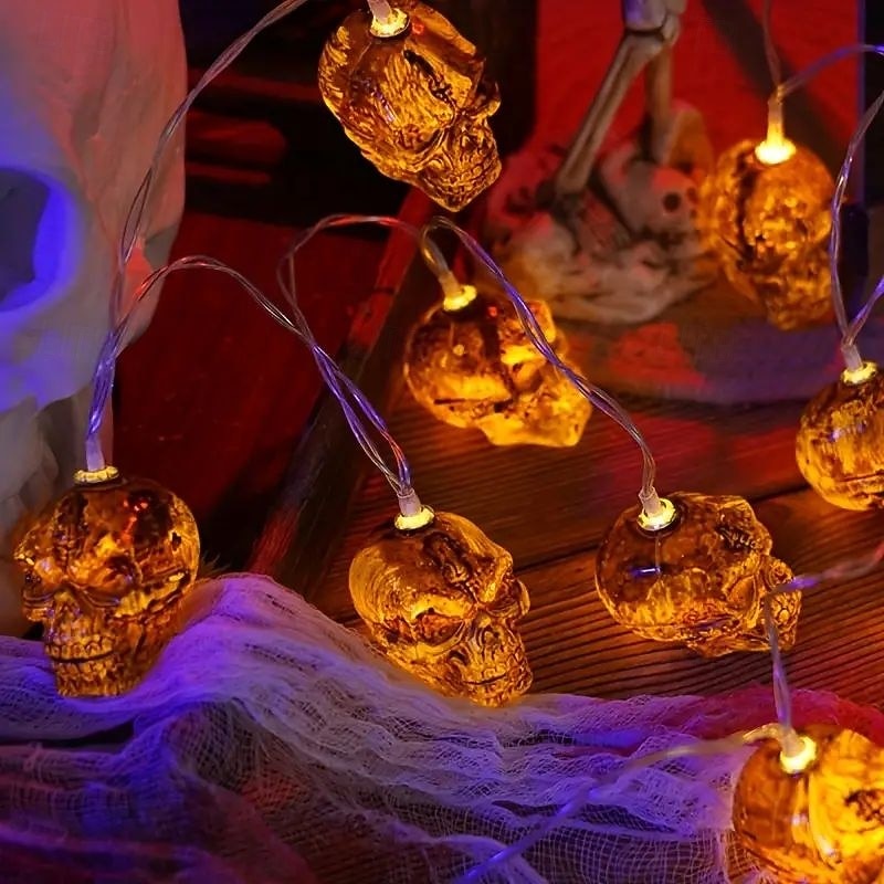 Halloween Skull String Lights 10/20LED Battery Powered Haunted House Bar Halloween Party Home Room Porch Balcony Garden Decoration