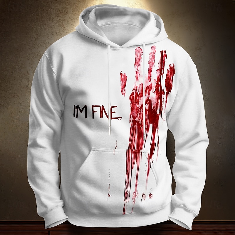 Halloween Men's Blood Splatter 3D Blood stains Hoodies Sweatshirt Punk Exaggerated Long Sleeve Crew Neck Club Streetwear White 1 White Drawstring Graphic Fall Winter Designer2