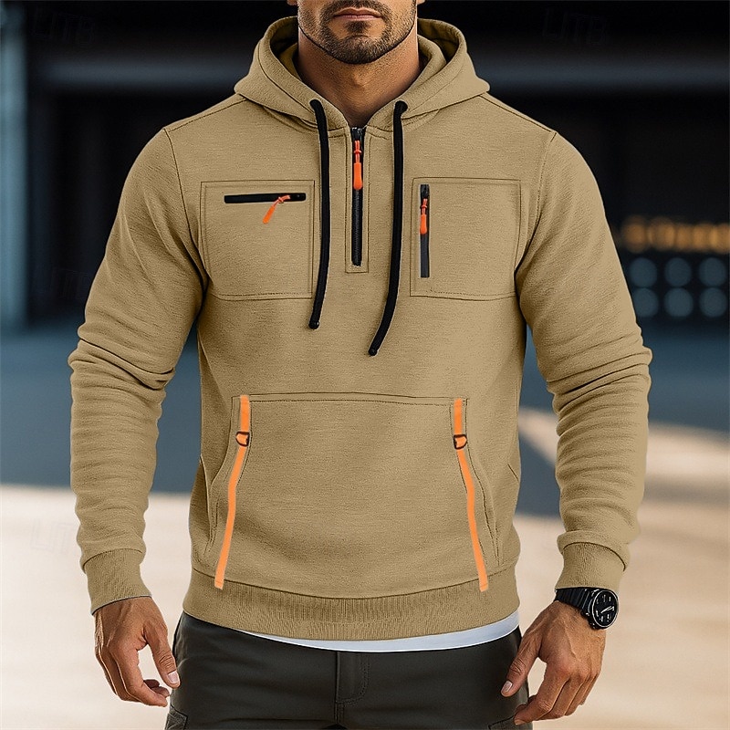 Men's Hoodie Full Zip Hoodie Fleece Hoodie Tactical Hoodie Black Army Green Navy Blue Khaki Light Grey Hooded Plain Zipper Pocket Sports & Outdoor Casual Daily Streetwear Cool Sportswear Fall & Winter4