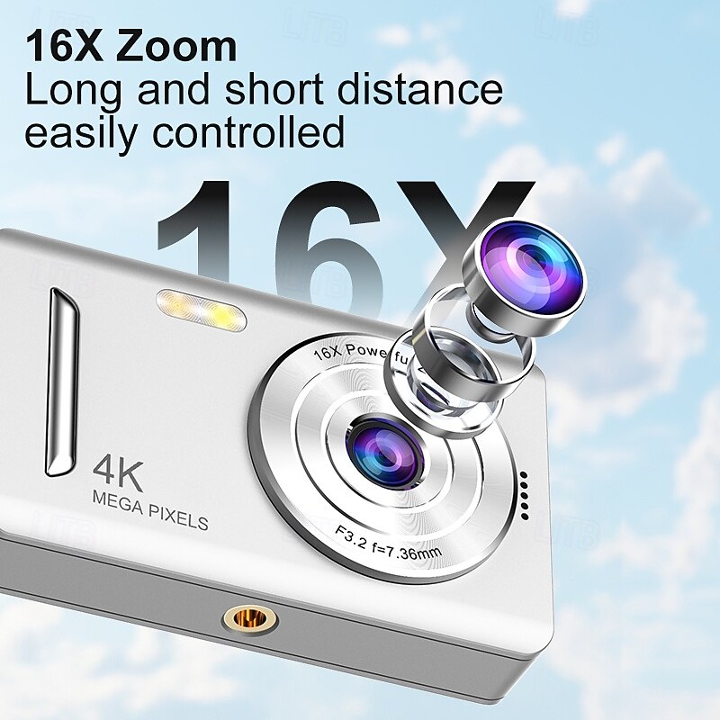 4K Digital Camera 48 Megapixels HD Photography Travel Selfie Camera 2.4 Inch Screen Anti Shake 16X Zoom Student Selfie Mini Camera4