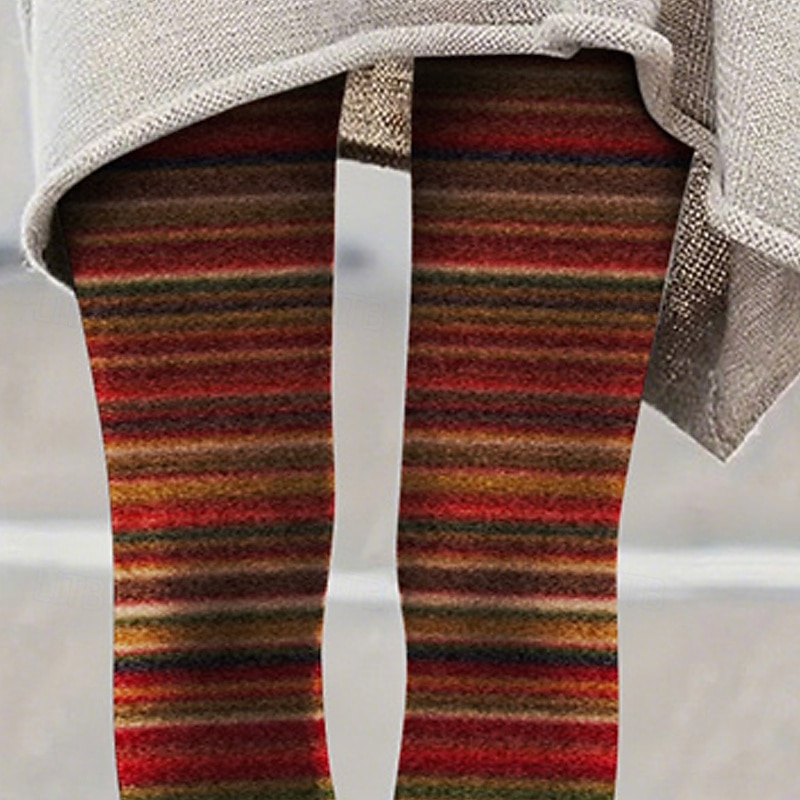 Women's Pants Trousers Leggings Cozy Leggings Streetwear Casual Full Length High Waist Striped Elastic Waist Print Breathability Comfortable Stretchy Vacation Street Daily Wear Red Summer Spring Fall2