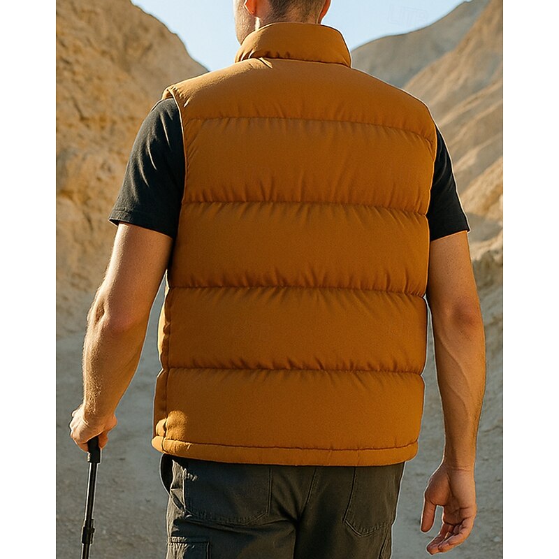 Men's Hiking Vest Puffer Vest Sleeveless Vest Outdoor Thermal Warm Windproof Winter Zipper Pocket Polyester Black White Yellow Hunting Fishing Climbing2